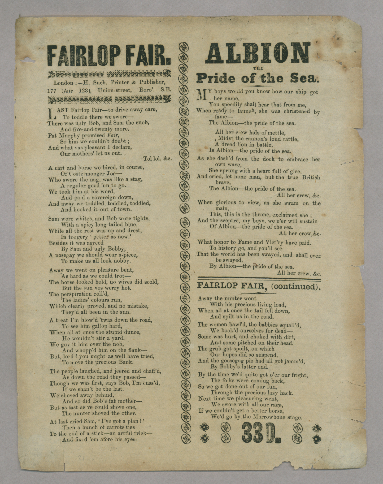 &quot;Fairlop Fair,&quot; and &quot;Albion the Pride of the Sea&quot;