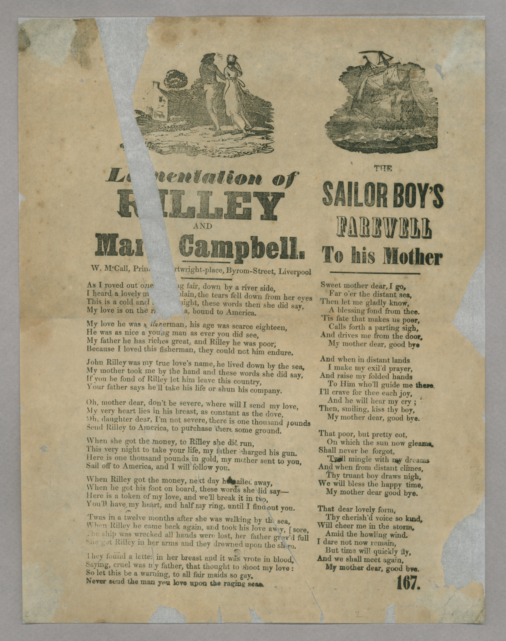 &quot;Lamentation of Rilley and Mary Campbell,&quot; and &quot;Sailor Boy&#39;s Farewell to His Mother&quot;
