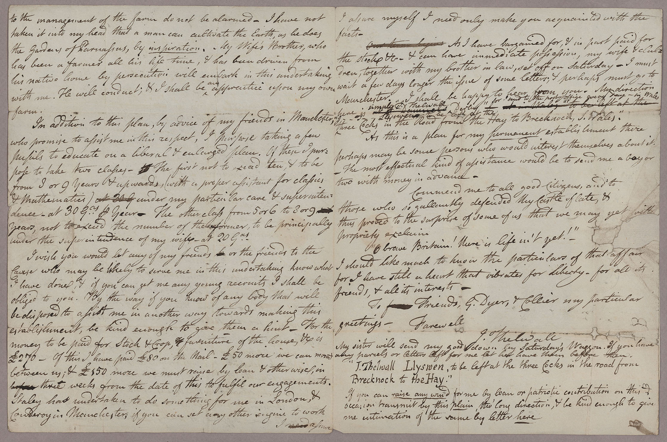 Letter. John Thelwall, Derby, to Thomas Hardy, London, Pages 2 and 3
