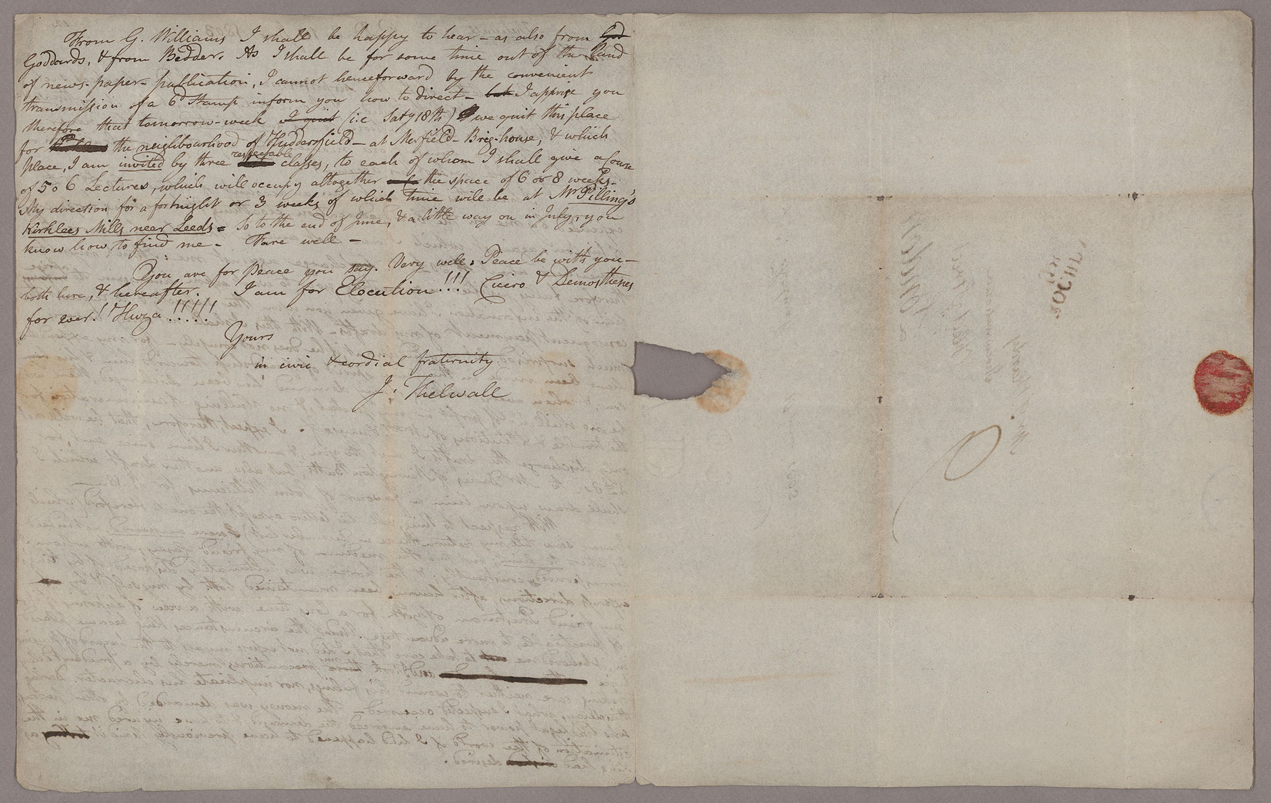 Letter. John Thelwall, Rochdale, to Thomas Hardy, London, Pages 2 and 3