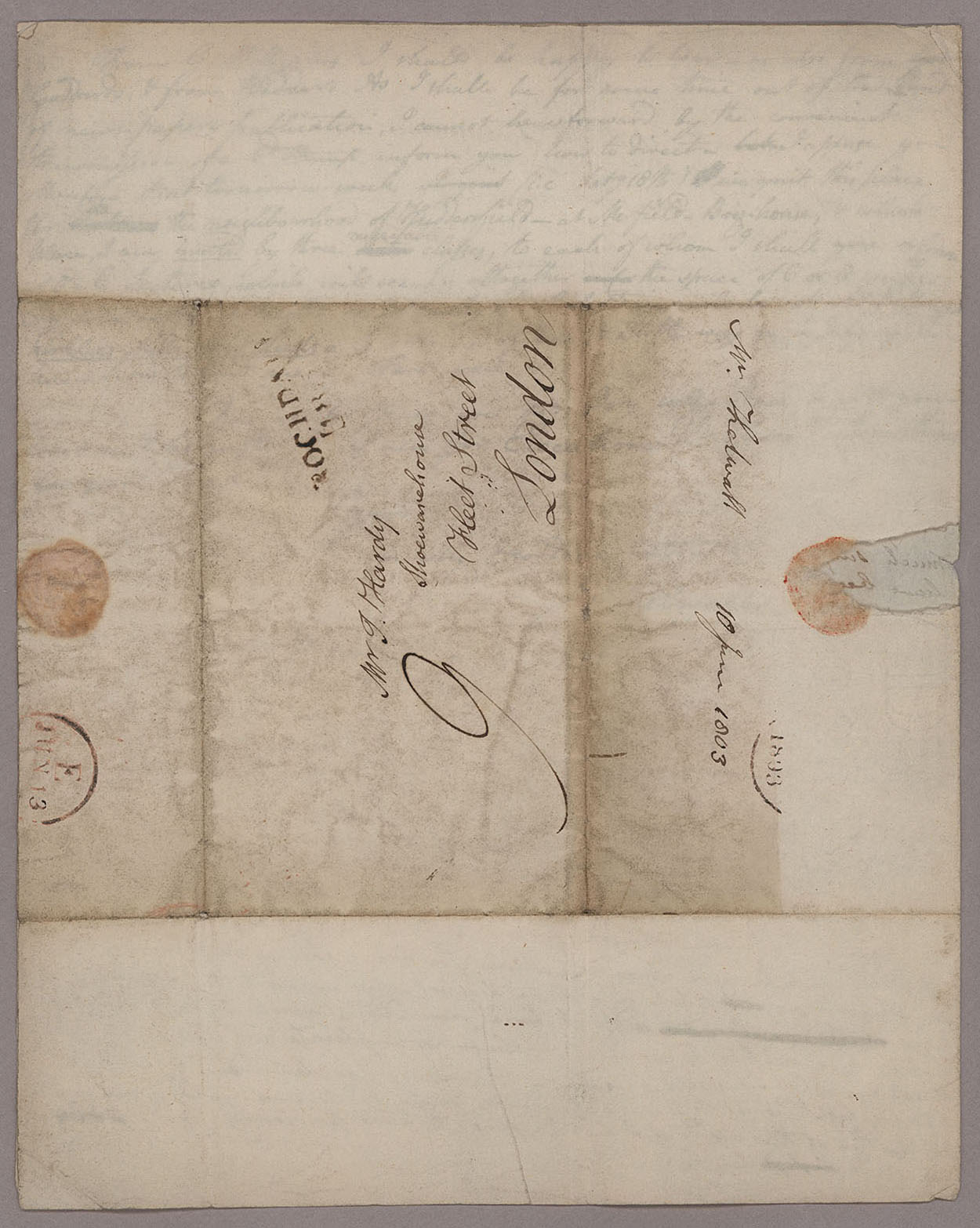 Letter. John Thelwall, Rochdale, to Thomas Hardy, London, Address leaf