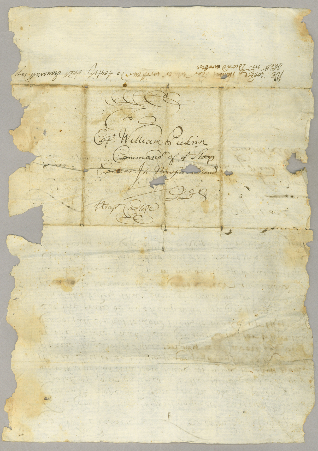 Letter, Sam[ue]l Lillie, Boston, to Capt[ain] W[illia]m Pick[e]rin[g], Newfoundland, Integral leaf
