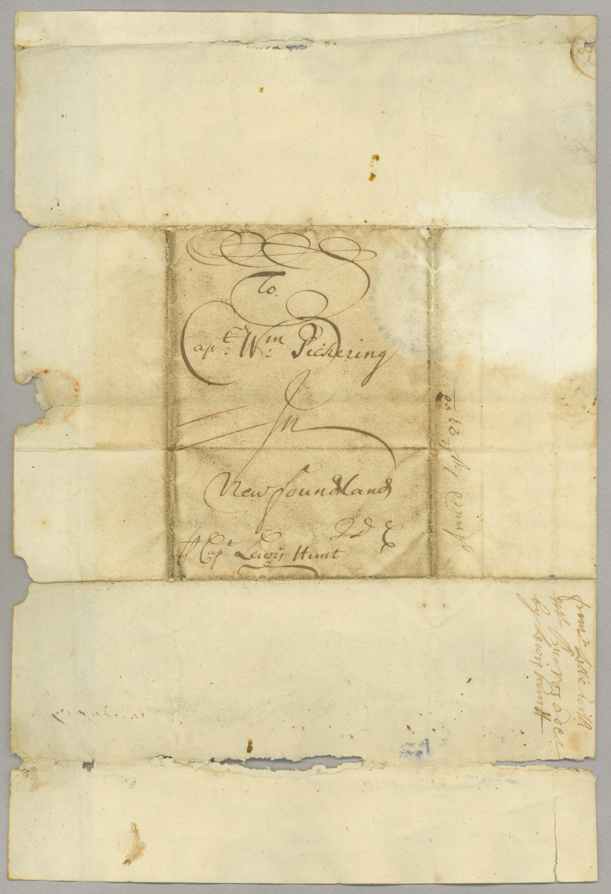 Letter, Samuel Lillie, Boston, to W[illia]m Pickering, Newfoundland, Integral address leaf