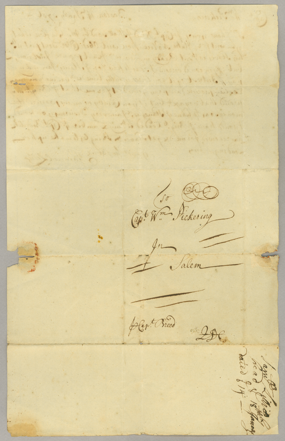 Letter, Samuel Lillie, Boston, to W[illia]m Pickering, Salem, Massachusetts, Integral address leaf