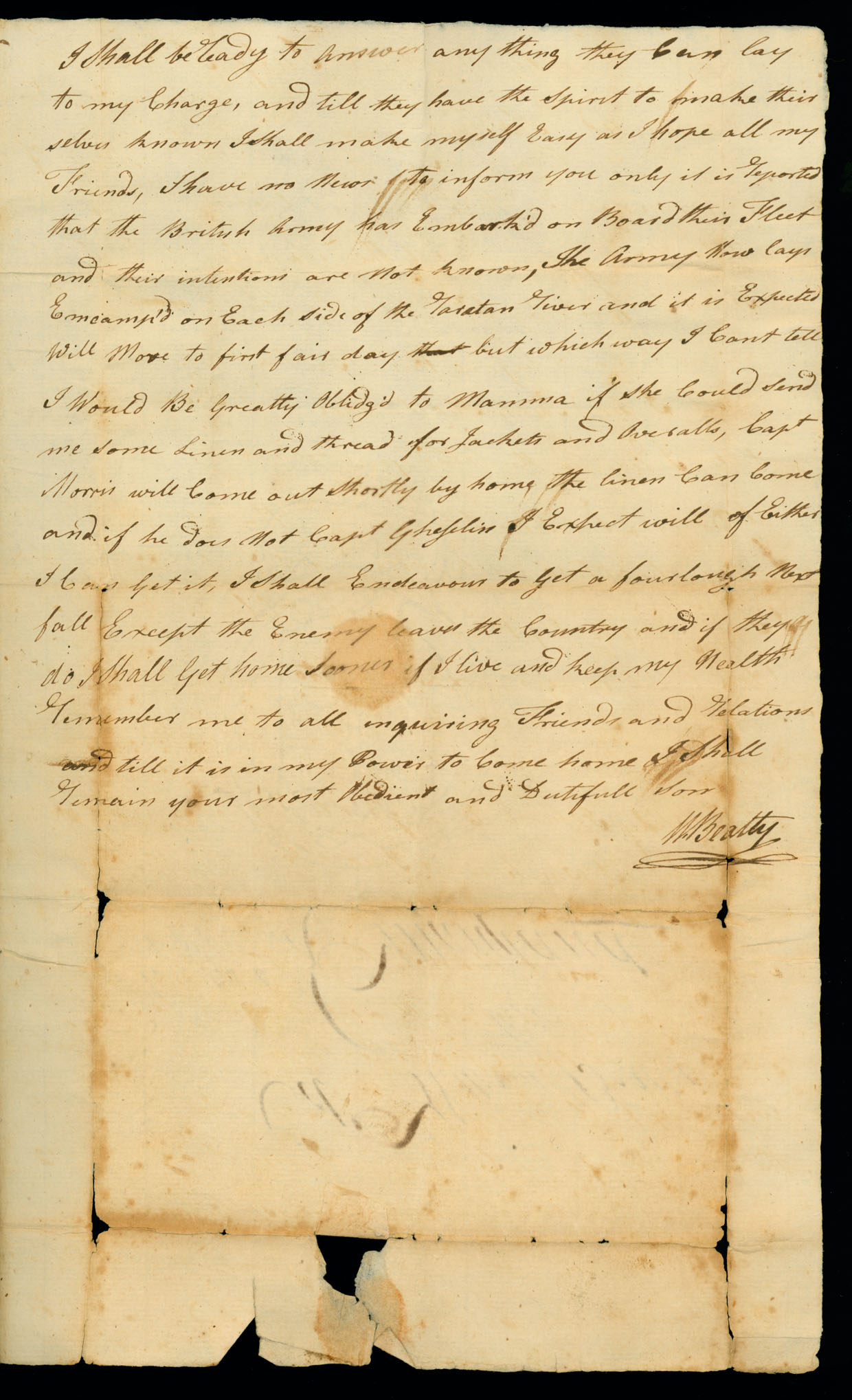 Letter. W[illiam] Beatty [Jr.], Brunswick, New Jersey, to Col. William Beatty, Fred[eric]k County, Maryland, Page 2