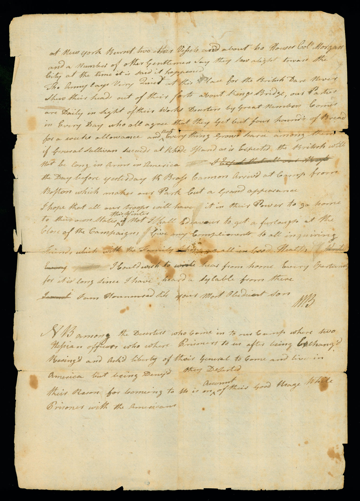 Letter. W[illiam] B[eatty, Jr.], White Plains, New York, to &quot;Hounoured Father&quot; [Col. William Beatty], Page 2