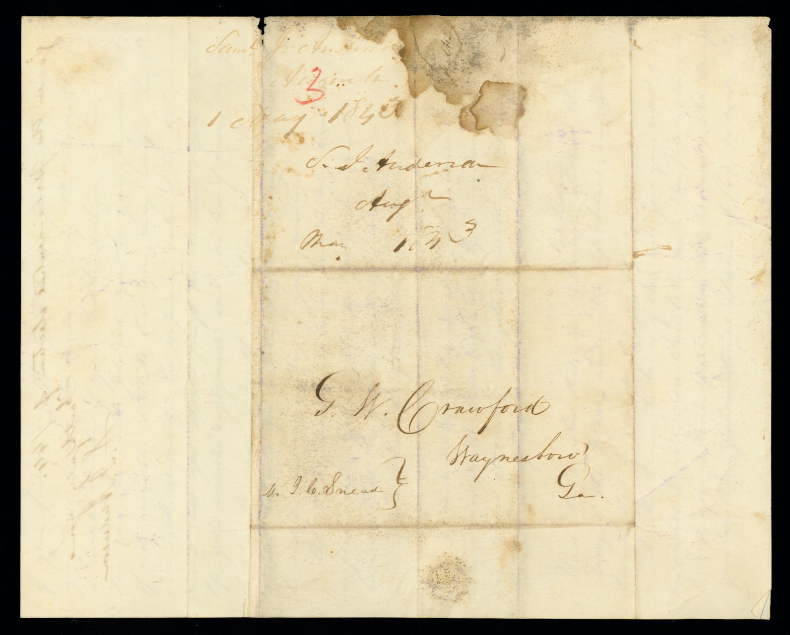 Letter, S[amuel] J. Anderson, Augusta, Georgia, to G[eorge] W. Crawford, Waynesboro, Georgia, Address Leaf