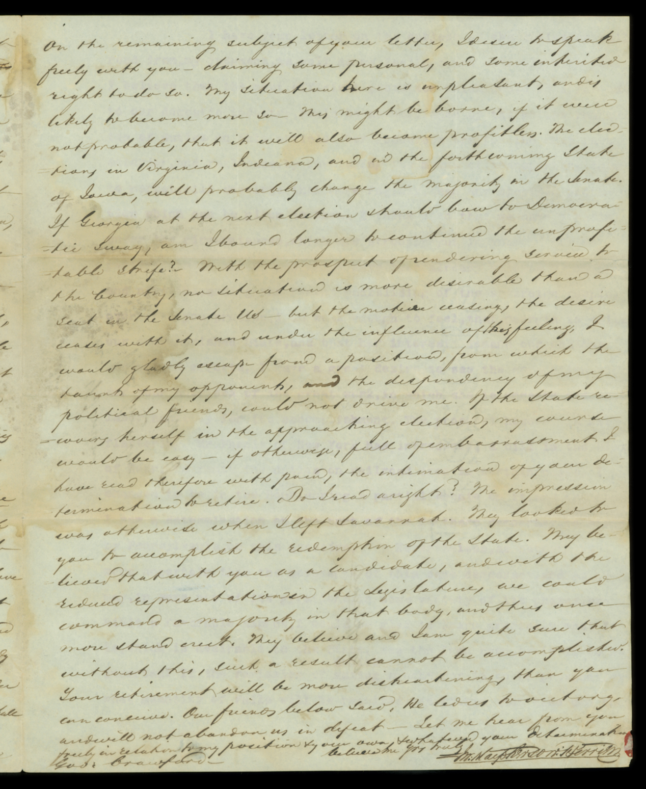 Letter, John Macpherson Berrien, Washington DC, to "My Dear Sir" [George W. Crawford], n. p., Page 3