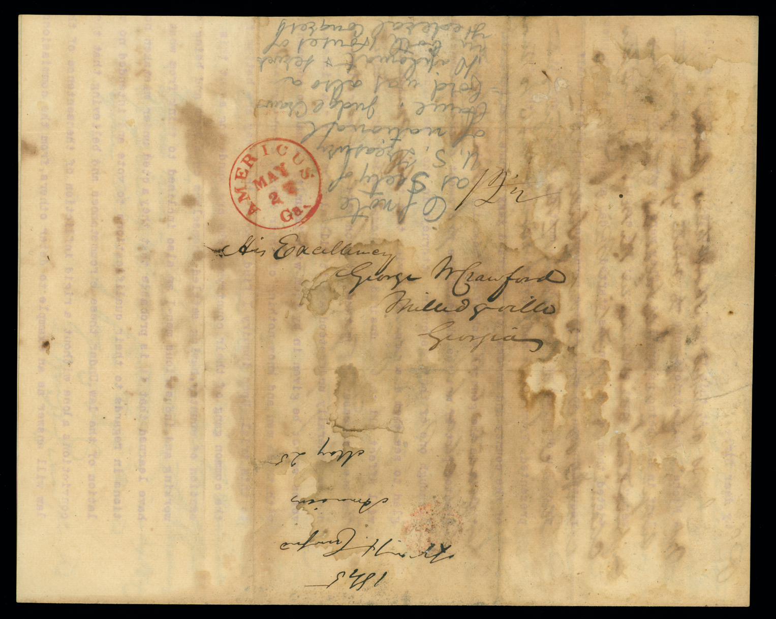 Letter, W[illia]m H. Crawford, Americus, Georgia, to His Excellency George W. Crawford, Milledgeville, Georgia, Address Leaf