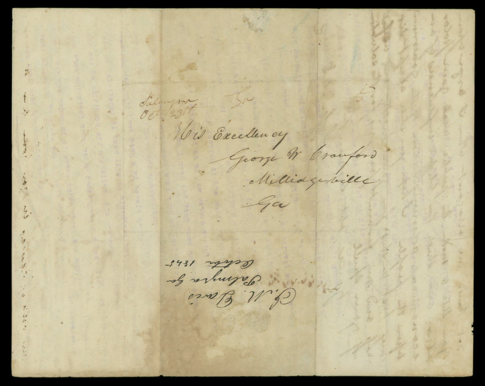 Letter, I. M. Davis, Palmyra, Georgia, to his excellency George W. Crawford, Milledgeville, Georgia, Address Leaf