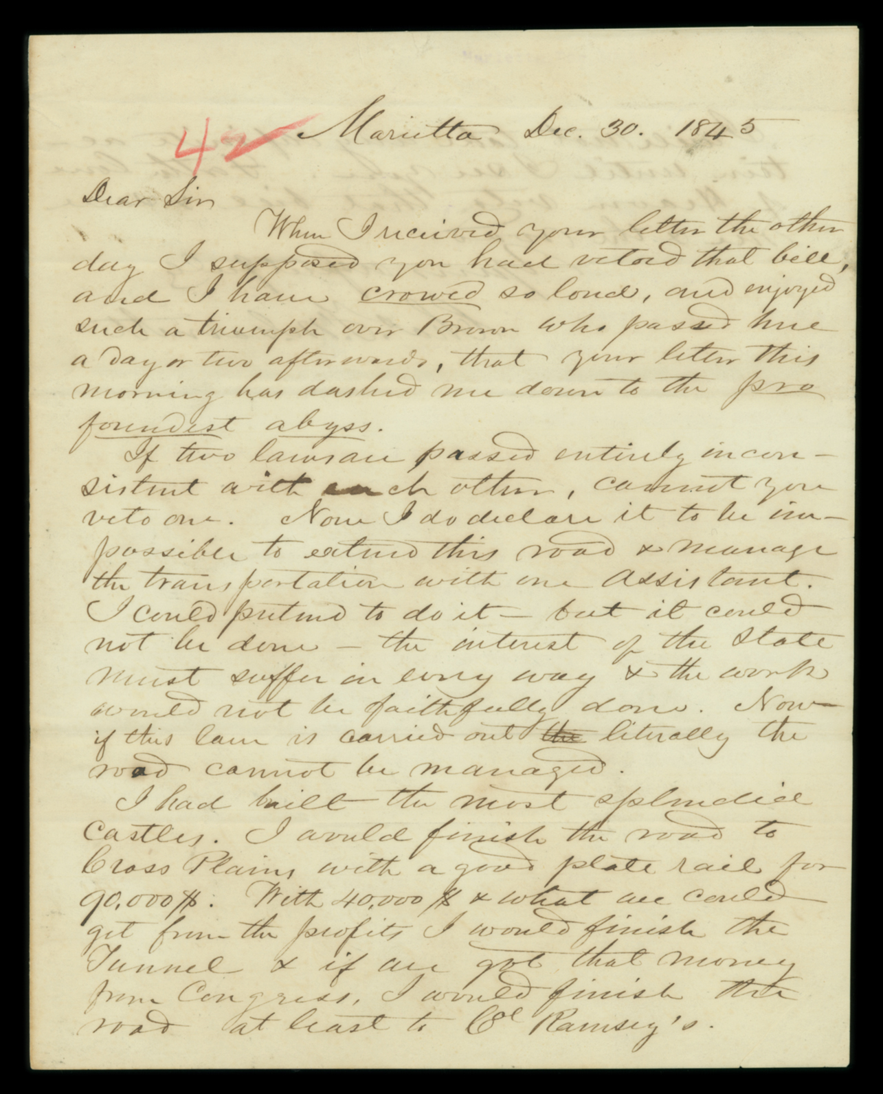 Letter, Cha[rle]s F. M. Garnett, Marietta, Georgia, to His Excellency Geo[rge] W. Crawford, Milledgeville, Georgia, Page 1