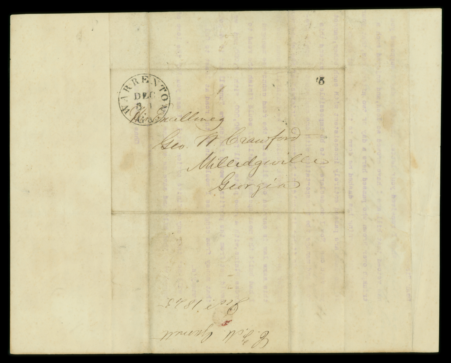 Letter, Cha[rle]s F. M. Garnett, Marietta, Georgia, to His Excellency Geo[rge] W. Crawford, Milledgeville, Georgia, Address Leaf