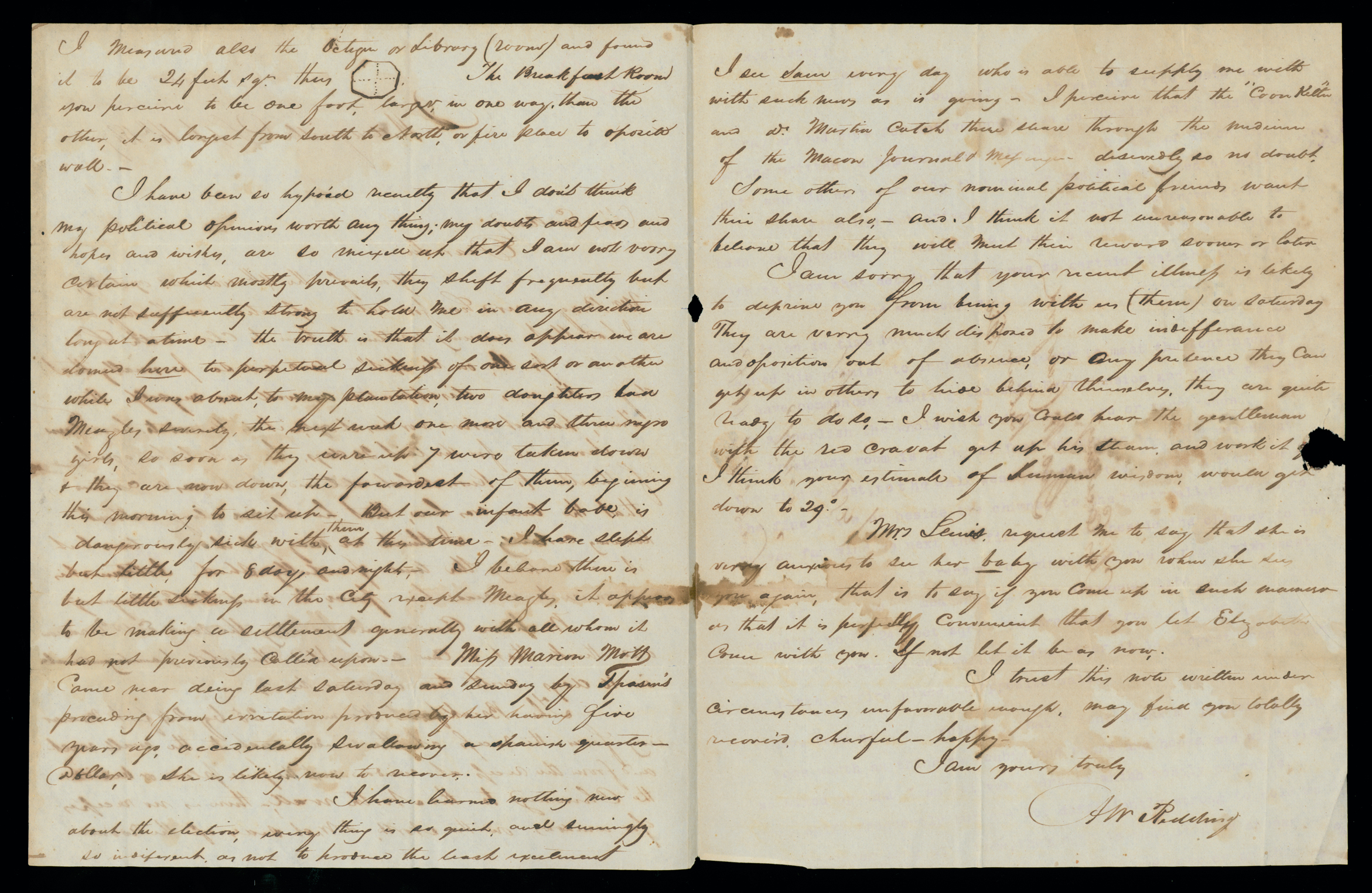 Letter, A. W. Redding, Milledgeville, Georgia, to His Excellency Geo[rge] W. Crawford, Bel-air, Georgia, Pages 2-3