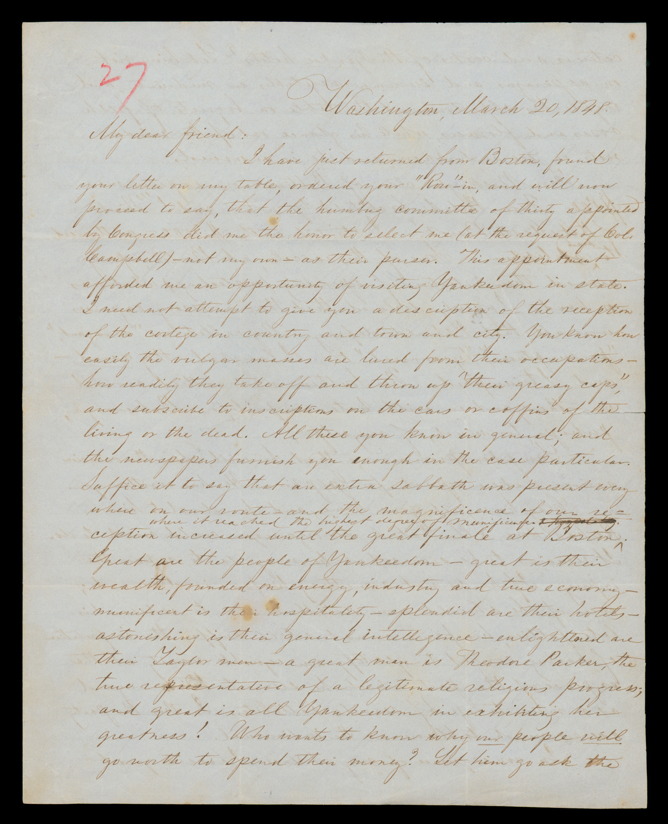 Letter, S[amuel] J. Anderson, Washington DC, to Hon. G[eorge] W. Crawford, Belair, Georgia, Page 1