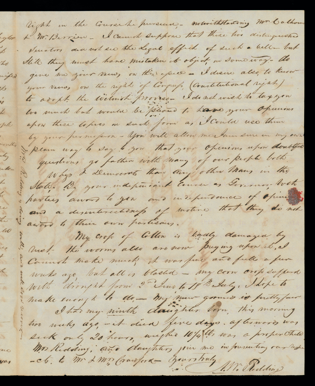 Letter, A. W. Redding, Ellerslee P. O., Harris County, Georgia, to Hon. George W. Crawford, Belair, Richmond County, Georgia, Page 3