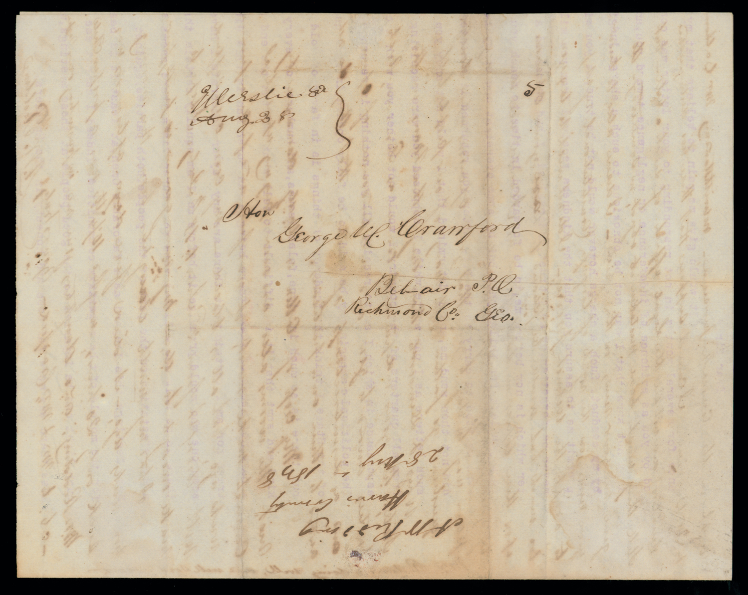 Letter, A. W. Redding, Ellerslee P. O., Harris County, Georgia, to Hon. George W. Crawford, Belair, Richmond County, Georgia, Address Leaf