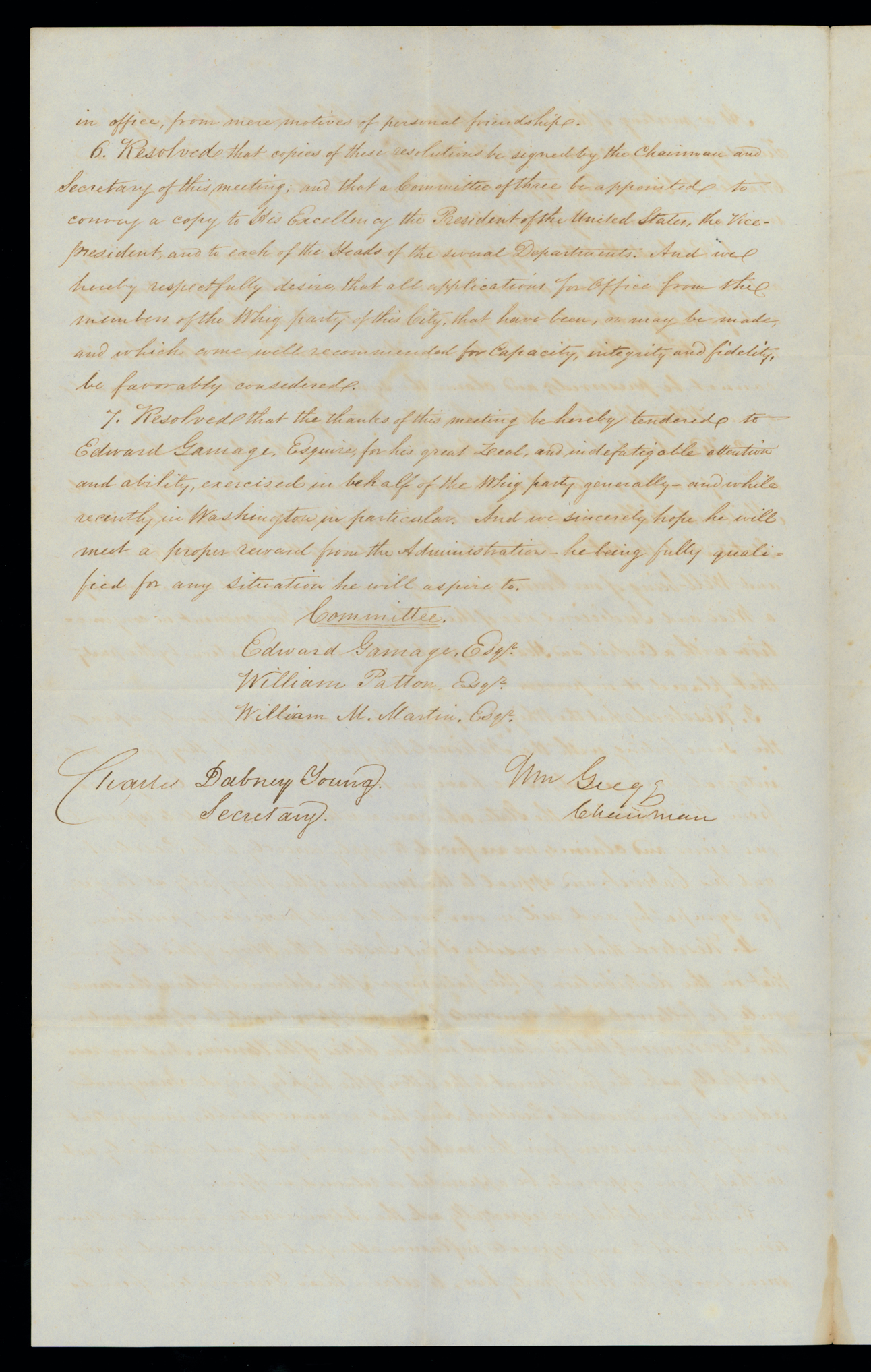 Document, William Gregg, Resolutions adopted at a meeting of the Whig Party of Charleston, South Carolina, Page 2