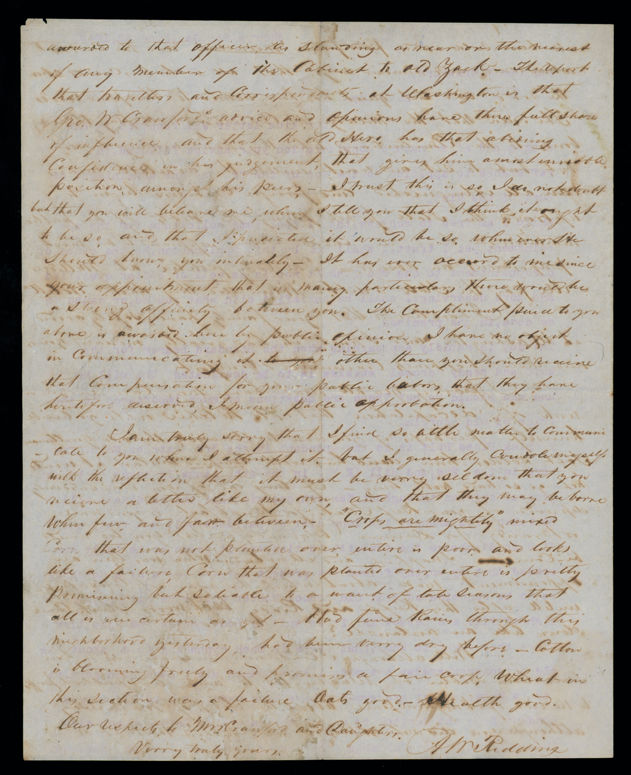 Letter, A. W. Redding, Ellerslie P. O., Harris Co. Georgia, to Hon. Geo[rge] W. Crawford, n. p., Page 4