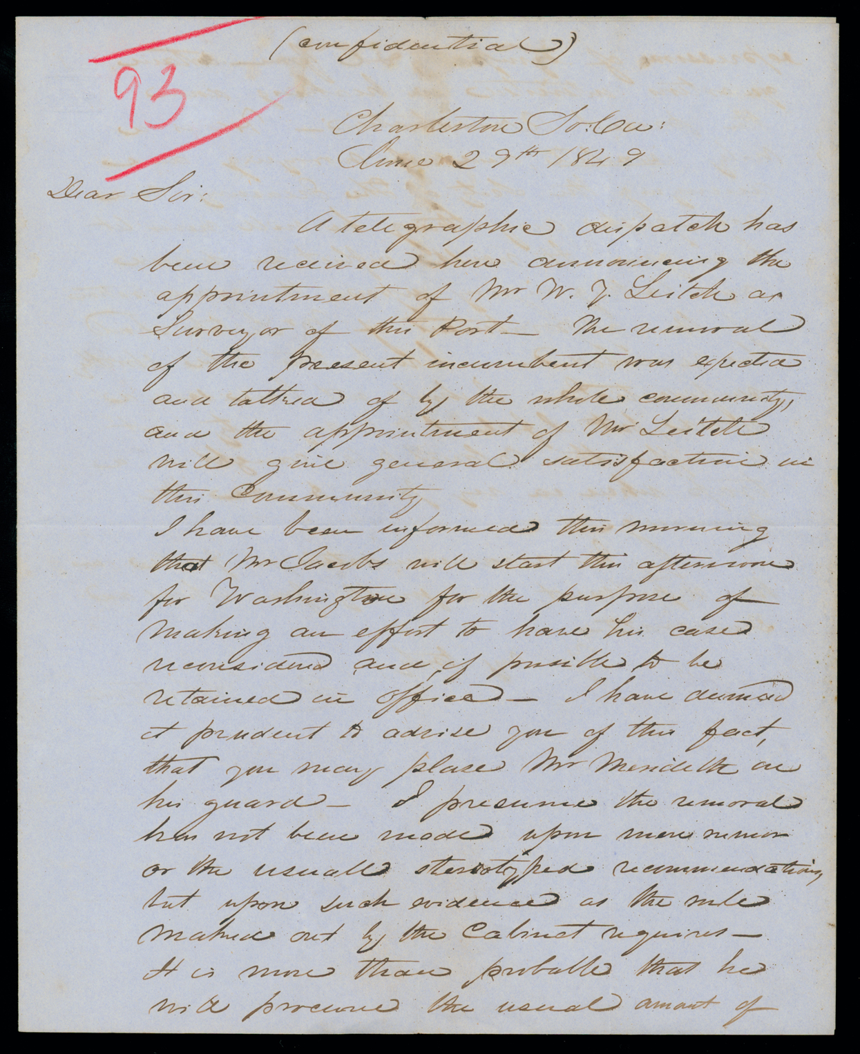 Letter, F. M. Robertson, Charleston, South Carolina, to "Dear Sir" [George W. Crawford n. p., Page 1