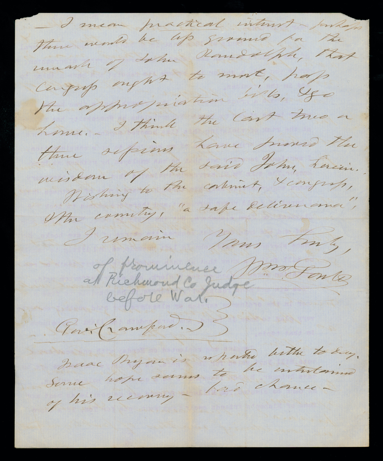Letter, W[illia]m Gould, Augusta, Georgia, to "Dear Crawford" [George W. Crawford], n. p., Page 4