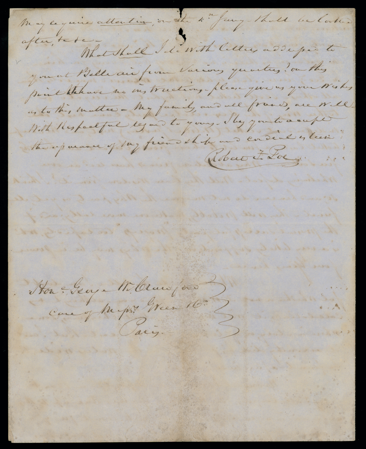 Letter, Robert F. Poe, n. p., to Hon. George W. Crawford, Paris, France, Page 4