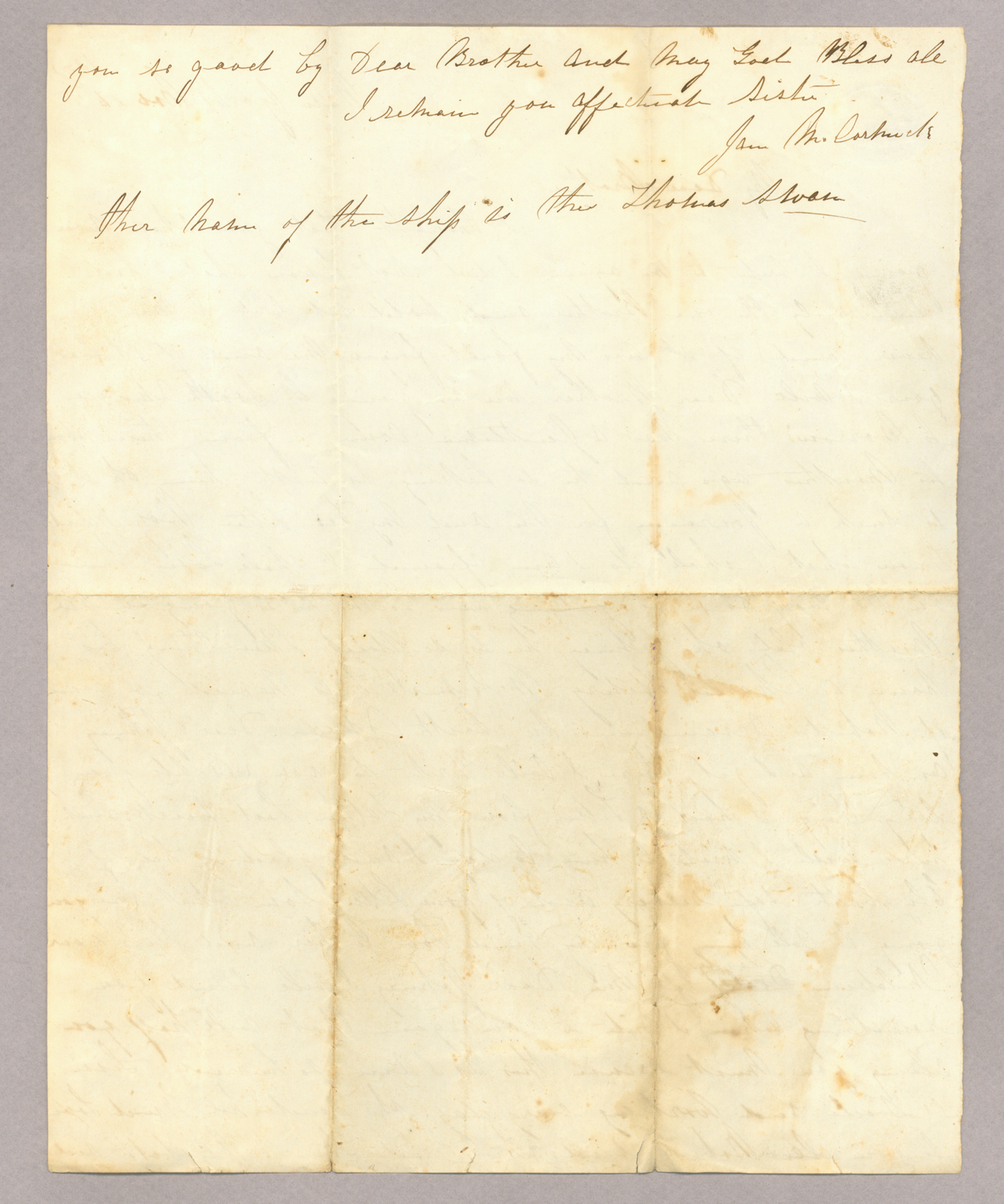 Letter. Jane McCormick, New York, New York, to "My Dear Brother" [John E. Brownlee], n. p., Page 2