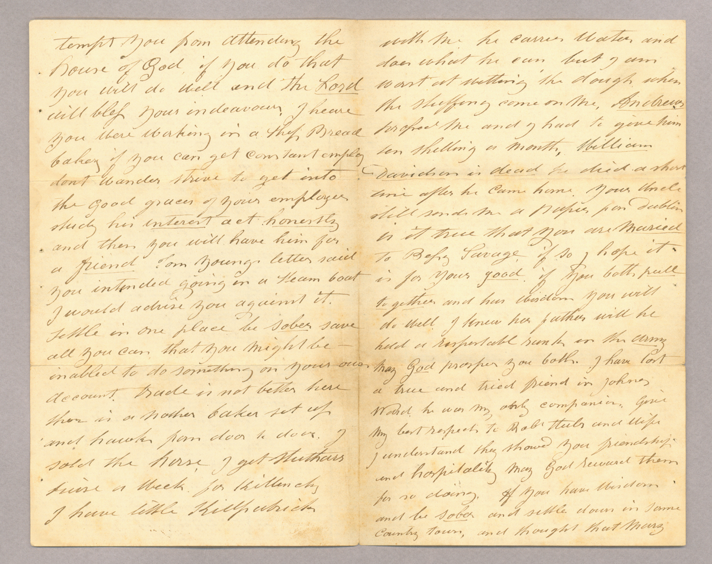 Letter. R[obert] Brownlee, Killyleagh, Ireland to "My poor Boy" [John E. Brownlee], n. p., Pages 2-3