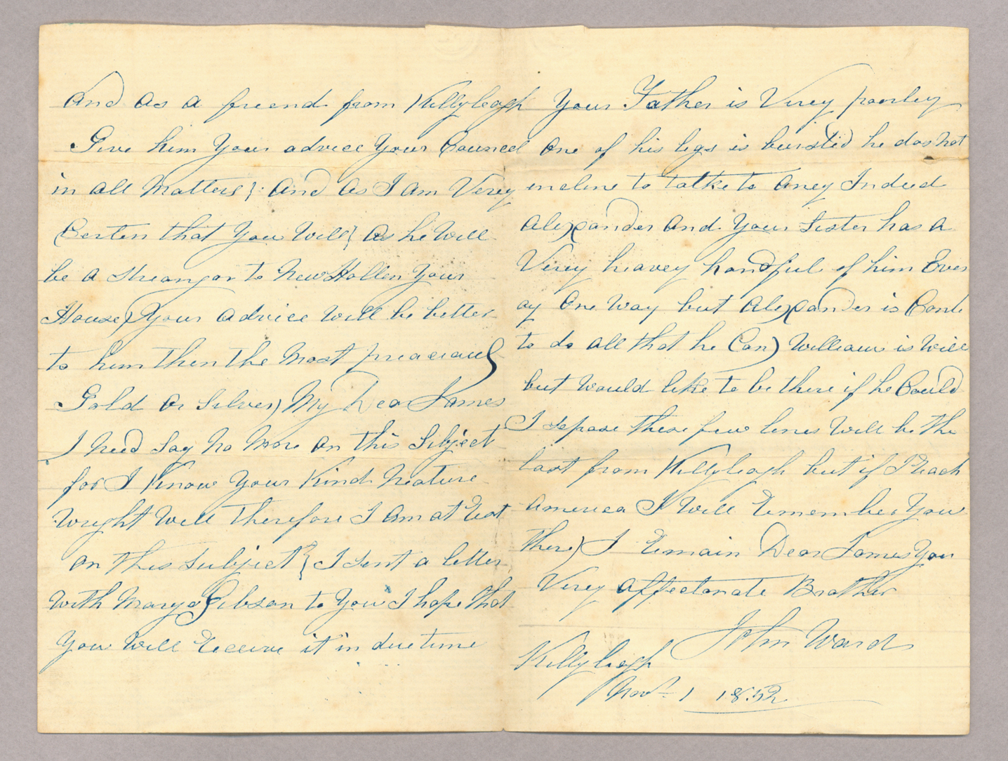 Letter. John Ward, Killyleagh, Ireland, to "James", n. p., Page 2-3