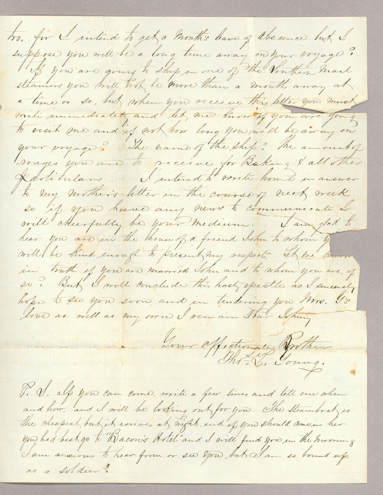 Letter. Tho[ma]s L[owry] Young, New London, Connecticut, to Mr. John [E.] Brownlee, New York, New York, Page 3