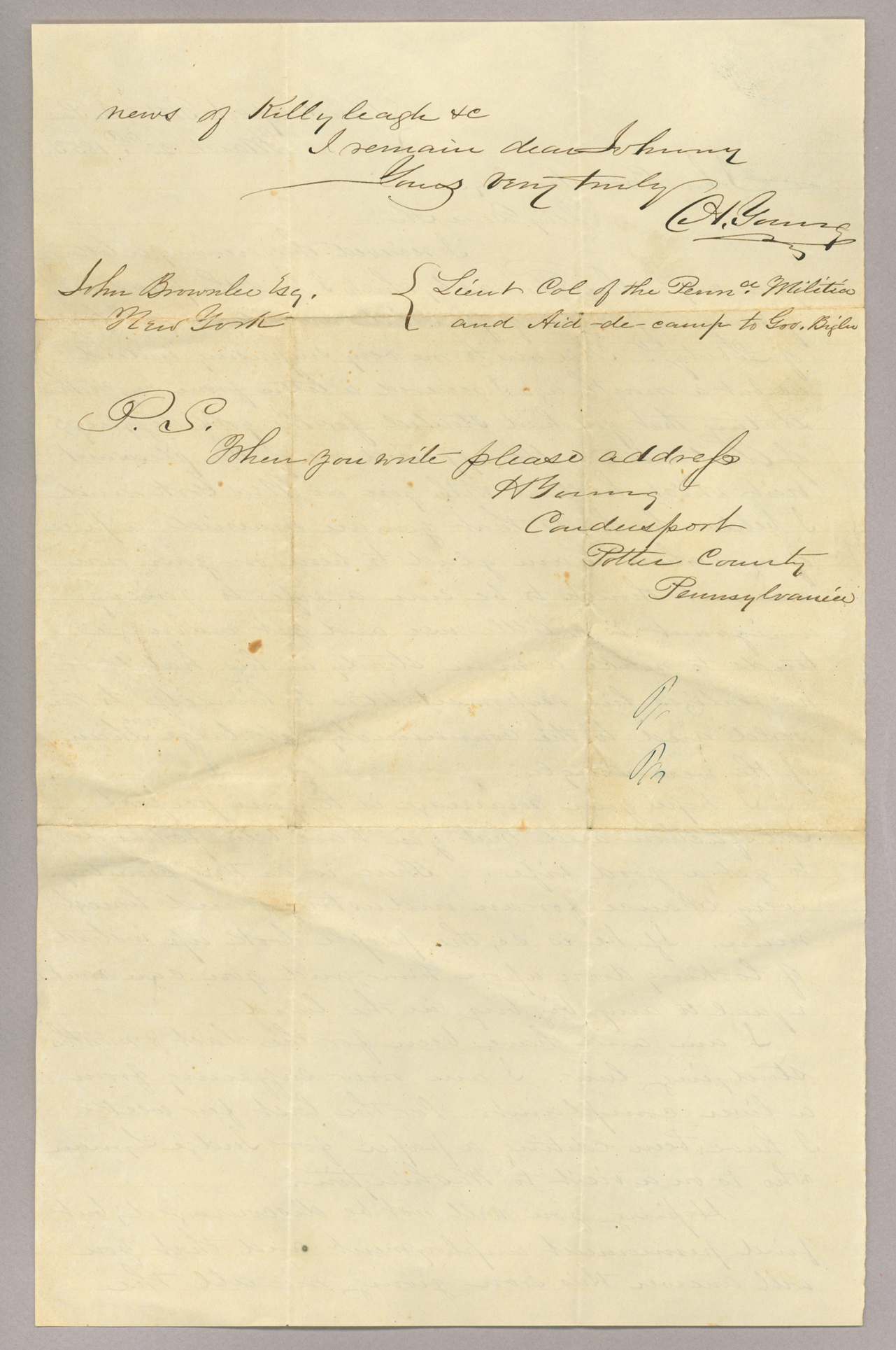 Letter. H[ugh] Young, Coudersport, Pennsylvania, to John [E.] Brownlee Esq., New York, New York, Page 2