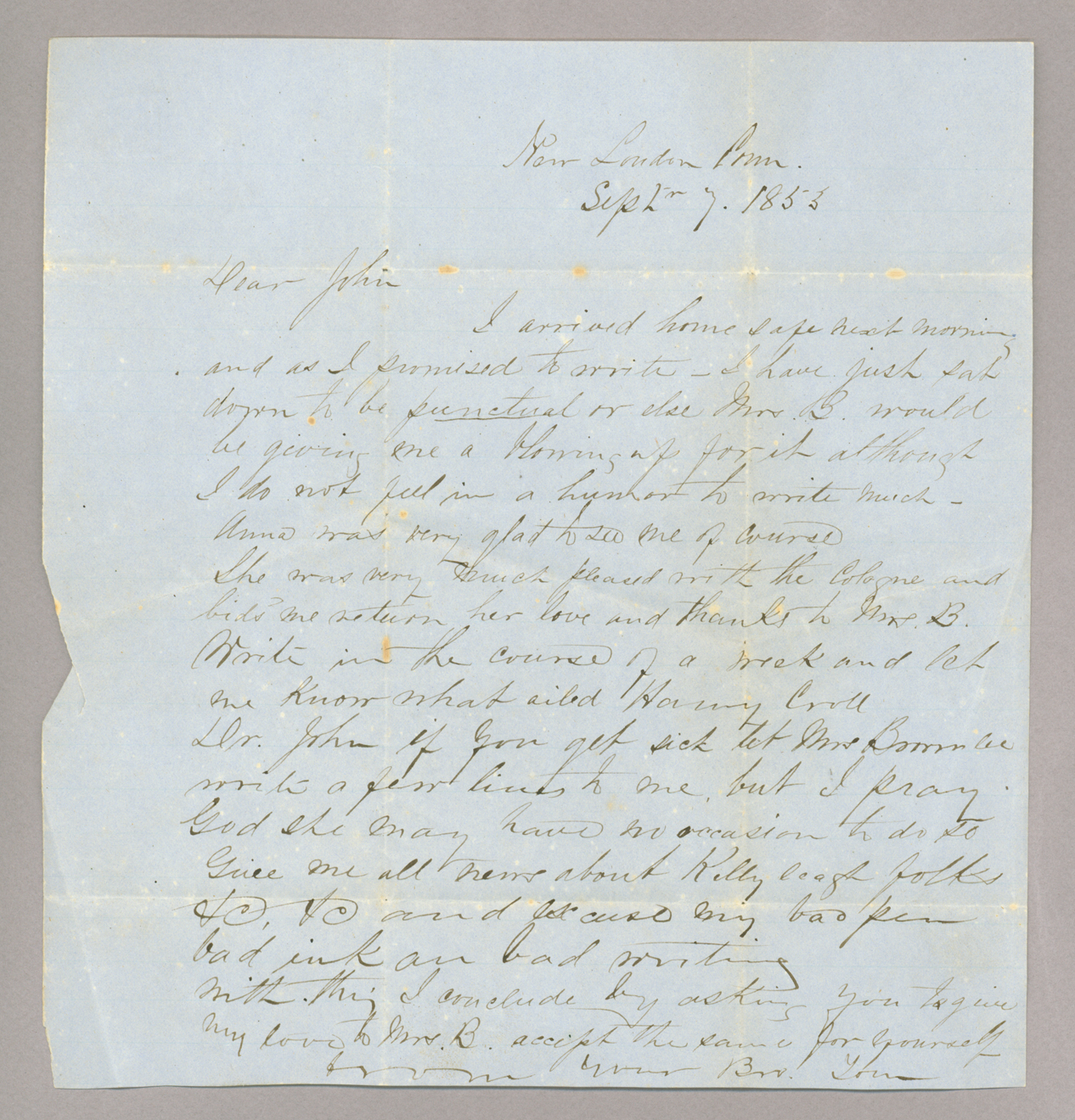 Letter. "Your Bro. Tom" [Thomas Lowry Young], New London, Connecticut, to "Dear John" [John E. Brownlee], n. p., Page 1