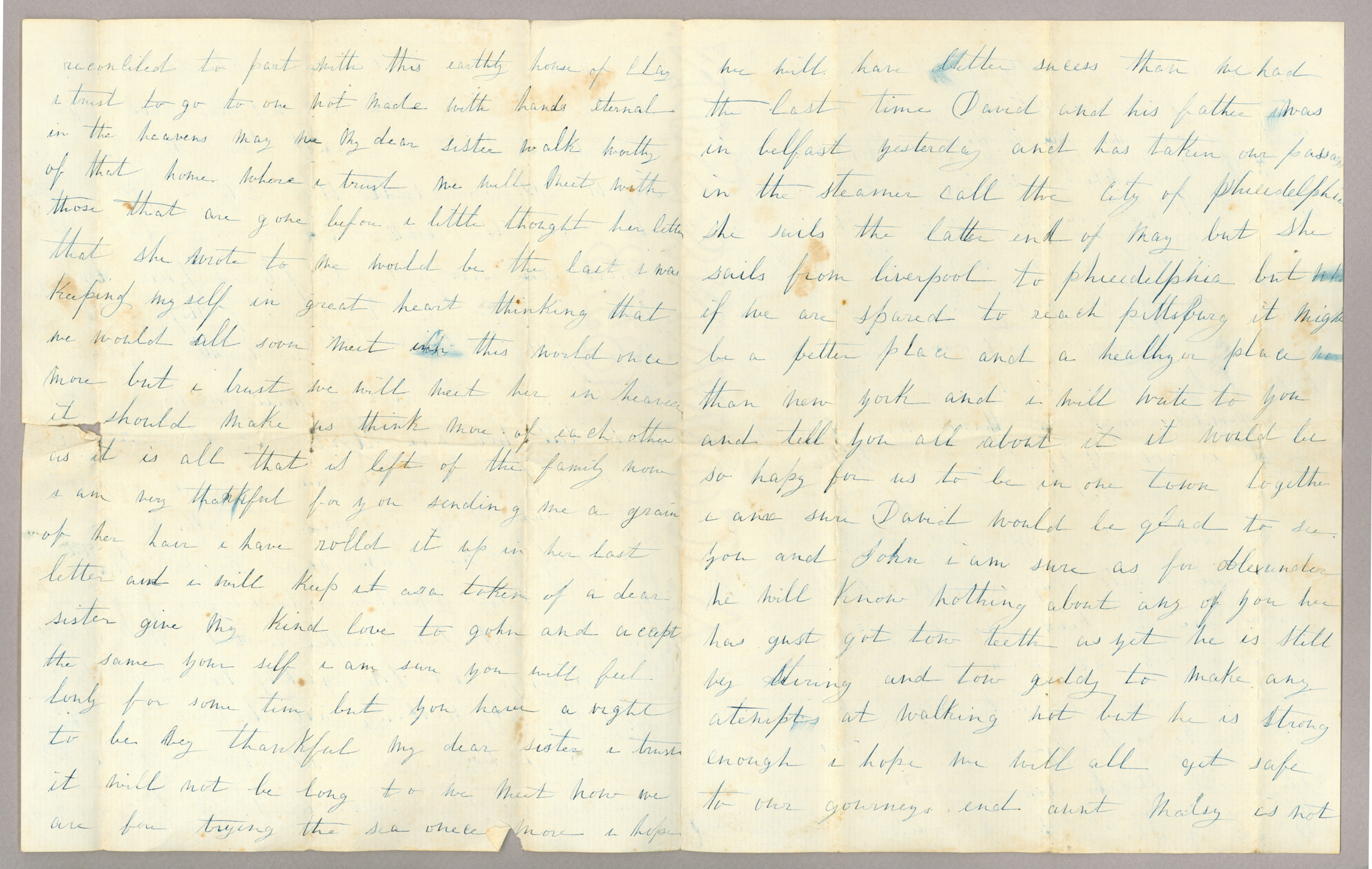 Letter. S[arah] Ann McKee, Killinchy, Ireland, to Mrs. John [Elizabeth Savage] Brownlee, New York, New York, Pages 2-3