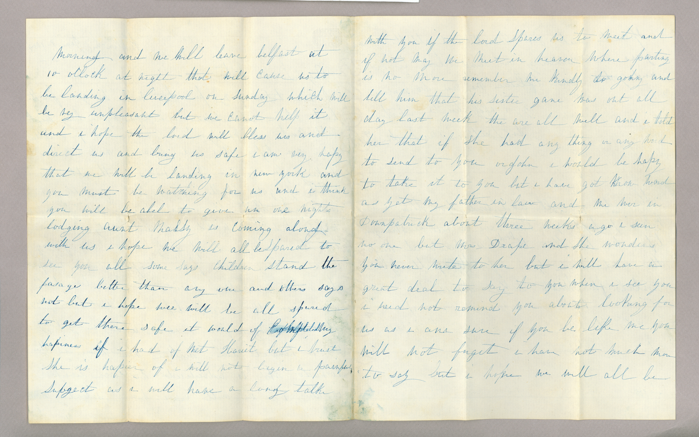 Letter. Sarah Ann McKee, Killinchy, Ireland, to "My Dear Sister" [Elizabeth Savage Brownlee], n. p., Pages 2-3