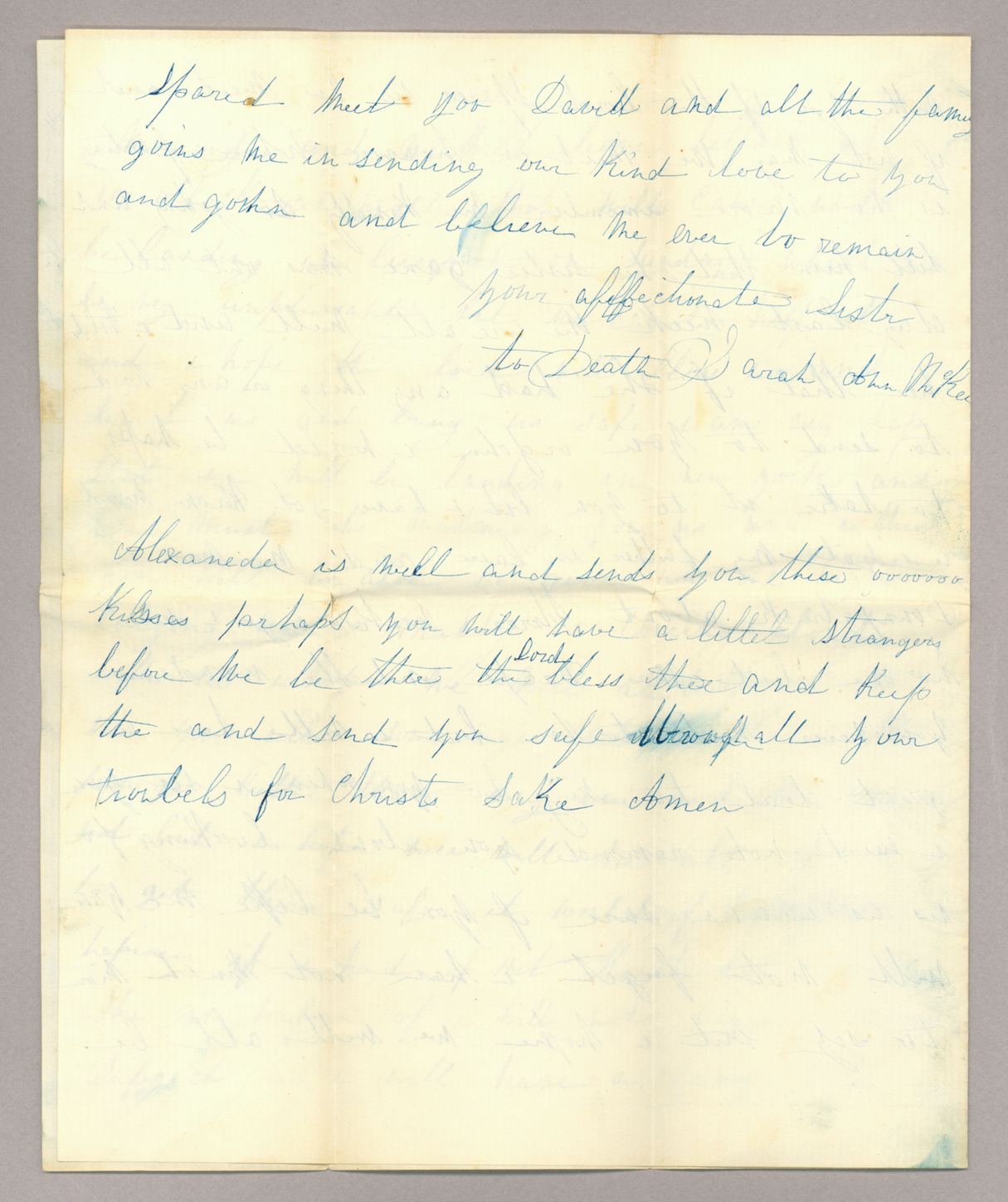 Letter. Sarah Ann McKee, Killinchy, Ireland, to "My Dear Sister" [Elizabeth Savage Brownlee], n. p., Page 4