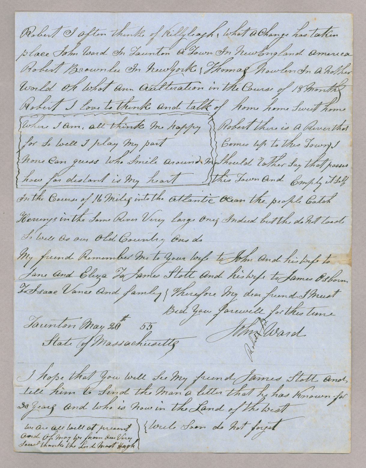 Letter. John Ward, Taunton, Massachusetts, to Robert B[rownlee], n. p., Page 4
