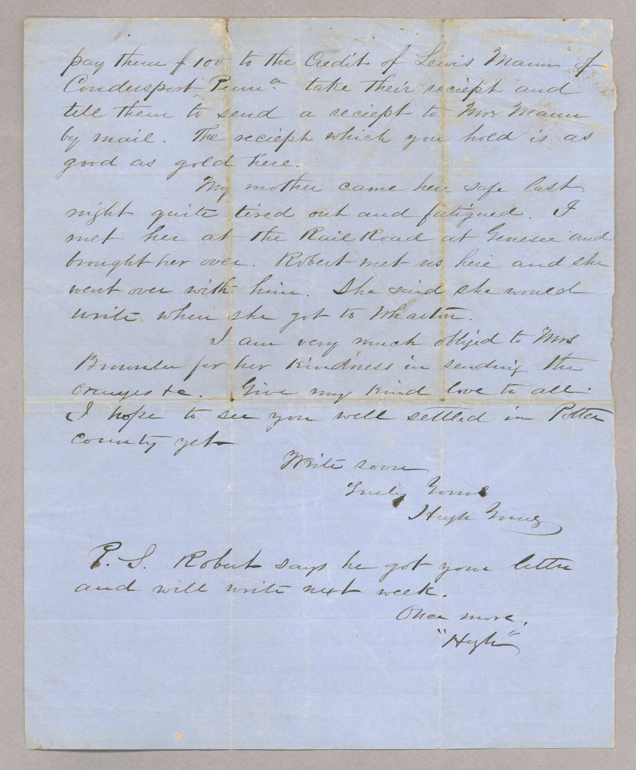 Letter. Hugh Young, Coudersport, Pennsylvania, to "Dear John" [John E. Brownlee], n. p., Page 2