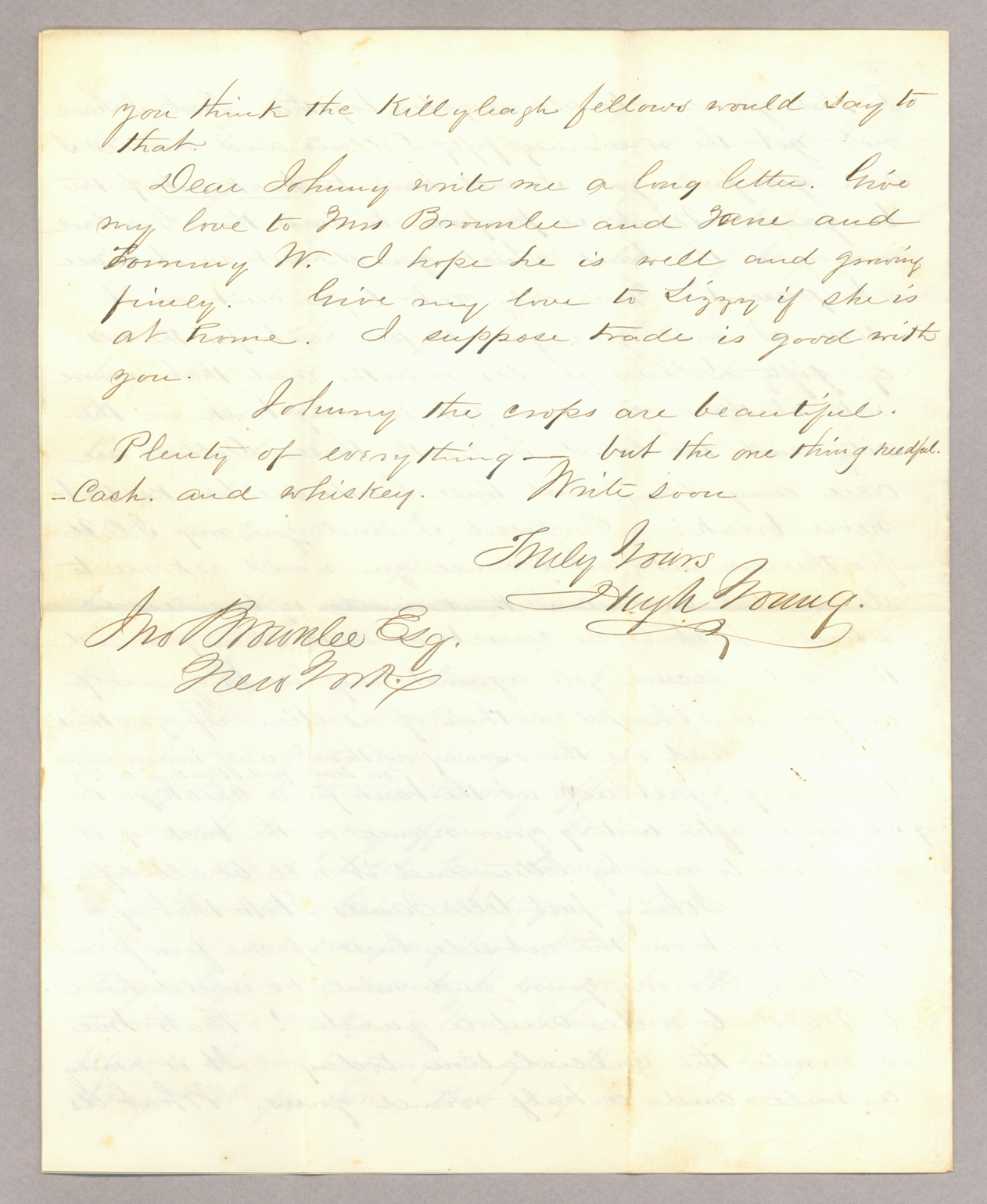 Letter. Hugh Young, Coudersport, Pennsylvania, to Jno Brownlee Esq., New York, New York, Page 4
