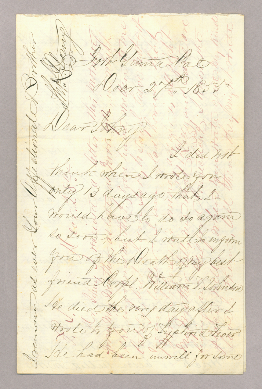 Letter. Tho[ma]s L[owry] Young, Fort Yuma, California, to "Dear Johny" [John E. Brownlee], n. p., Page 1