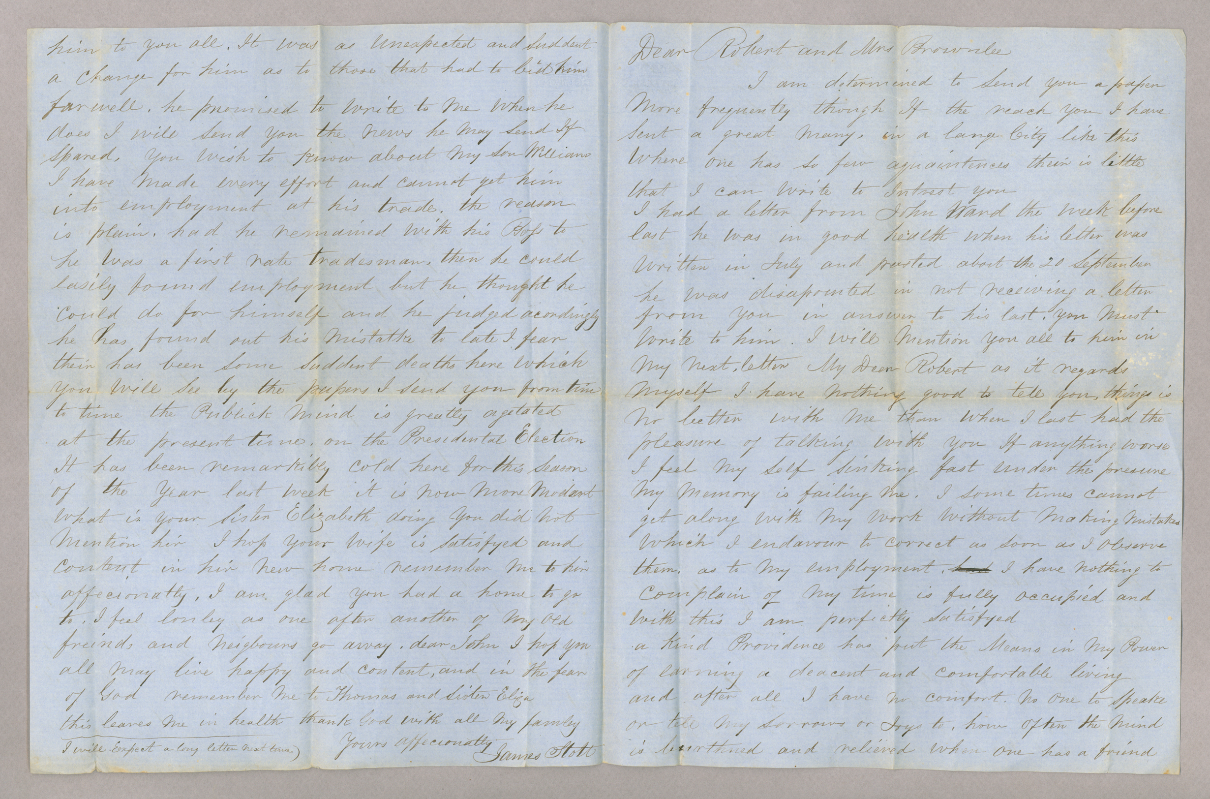 Letter. James Stott, New York, New York, to "Dear John" [John E. Brownlee], n. p., Page 2, and "Dear Robert and Mrs. Brownlee", n. p., Page 1