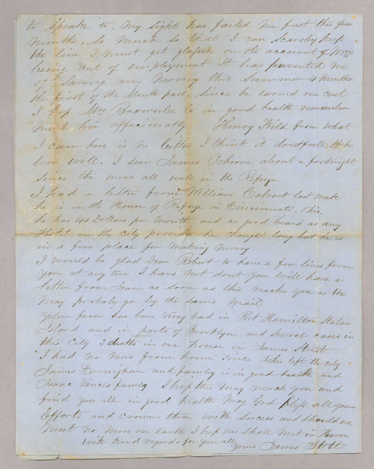 Letter. James Stott, New York, New York, to "Dear Robert and Mrs. Brownlee", n. p., Page 2