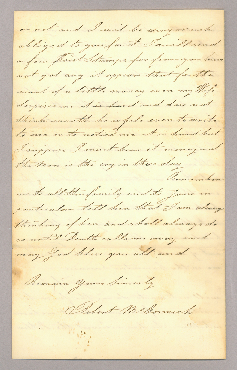 Letter. Robert McCormick, New York, New York, to "Dear Sir" [John E. Brownlee?], n. p., Page 4
