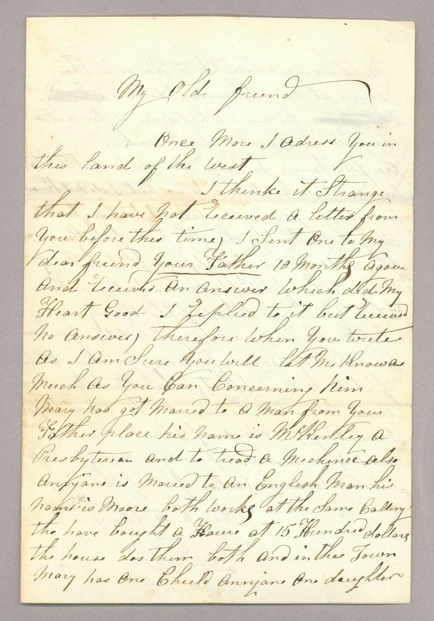 Letter. John Ward, Taunton, Massachusetts, to "My Old friend" [John E. Brownlee], n. p., Page 1