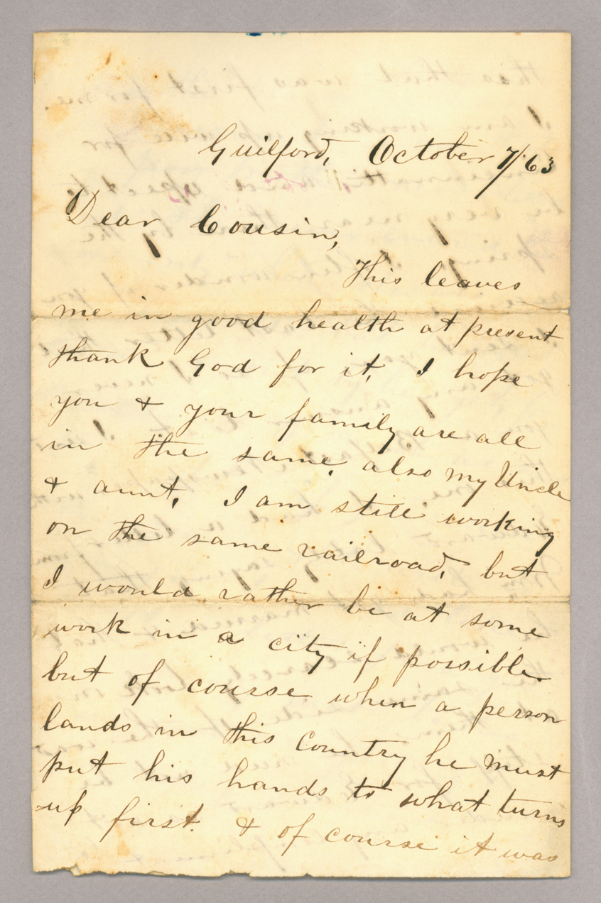 Letter. Robert L. Oldham, Guilford, Ohio, to "Dear Cousin" [John E. Brownlee], n. p., Page 1