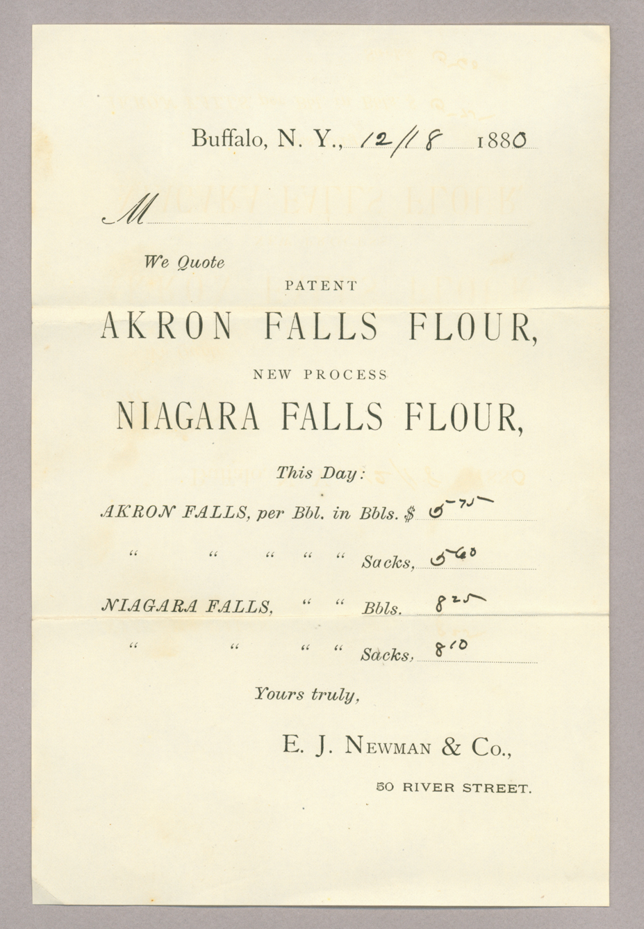 Letters. E. J. Newman & Co., Buffalo, New York, to Mr. John [E.] Brownlee, North Wharton, Pennsylvania, Letter 1, Page 1