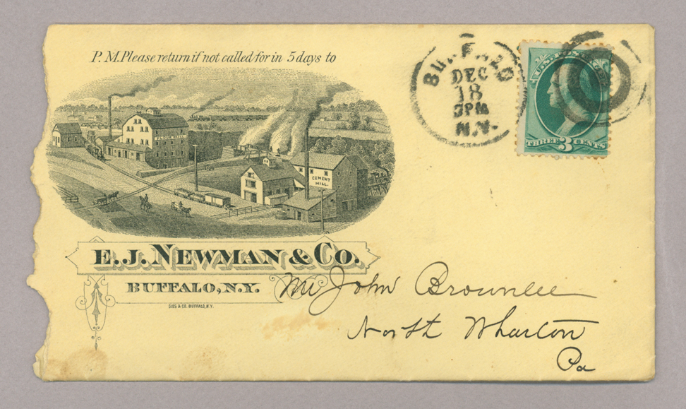 Letters. E. J. Newman & Co., Buffalo, New York, to Mr. John [E.] Brownlee, North Wharton, Pennsylvania, Envelope 1, Side 1
