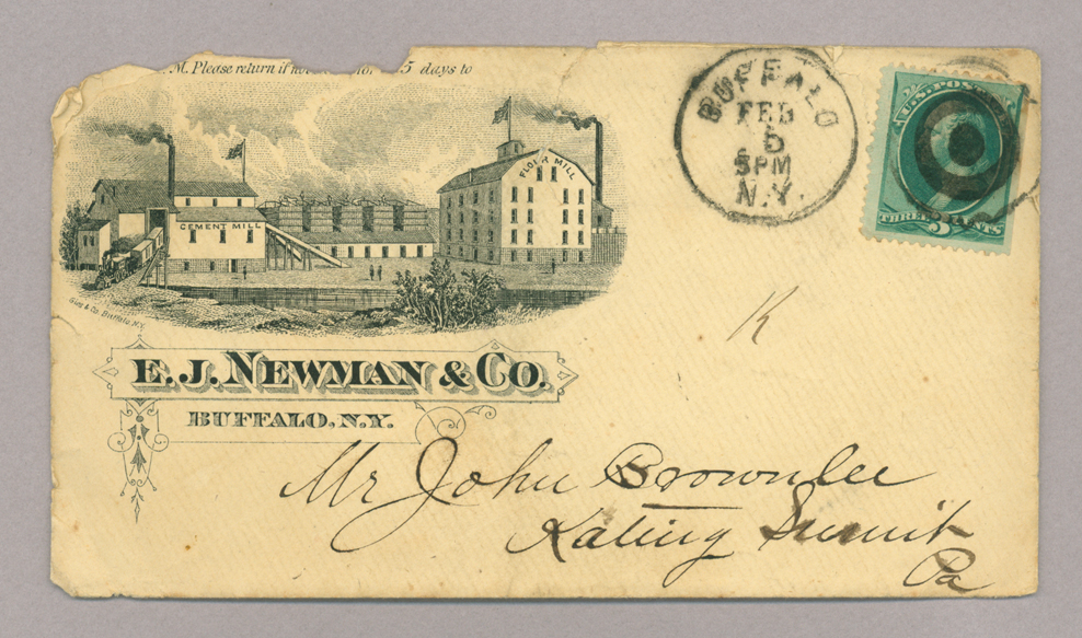 Letters. E. J. Newman & Co., Buffalo, New York, to Mr. John [E.] Brownlee, North Wharton, Pennsylvania, Envelope 2, Side 1