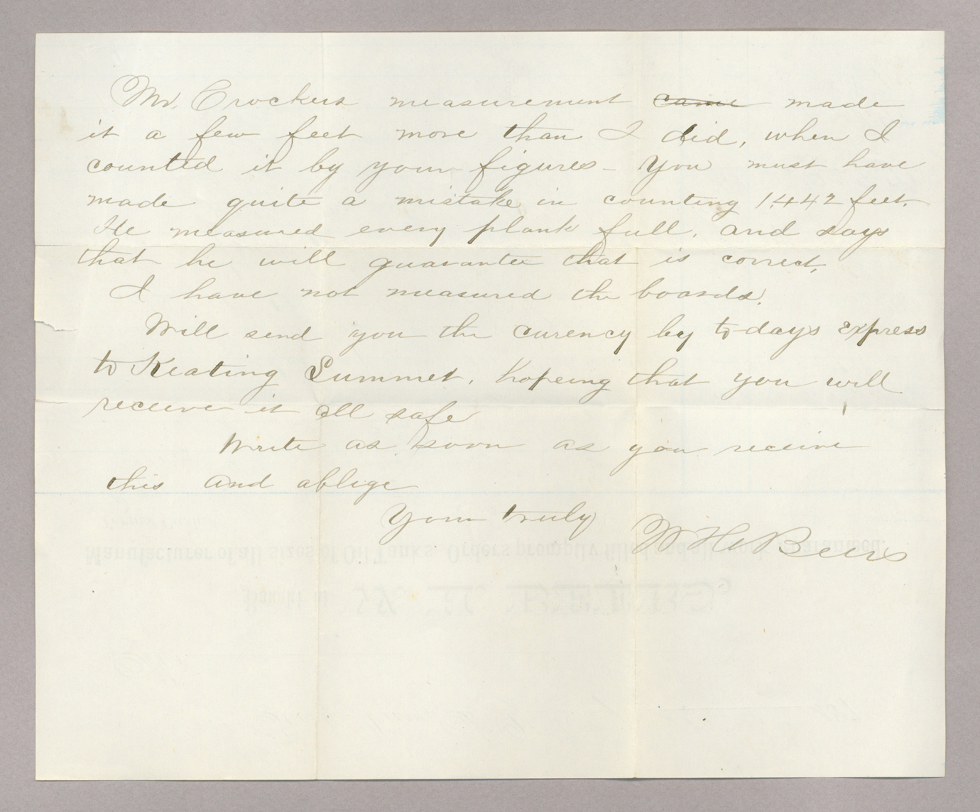 Letter. W. H. Beers, Rock View, New York, to Mr J[ohn E.] Brownlee, Forest House, Keating Summit, Pennsylvania, Page 2