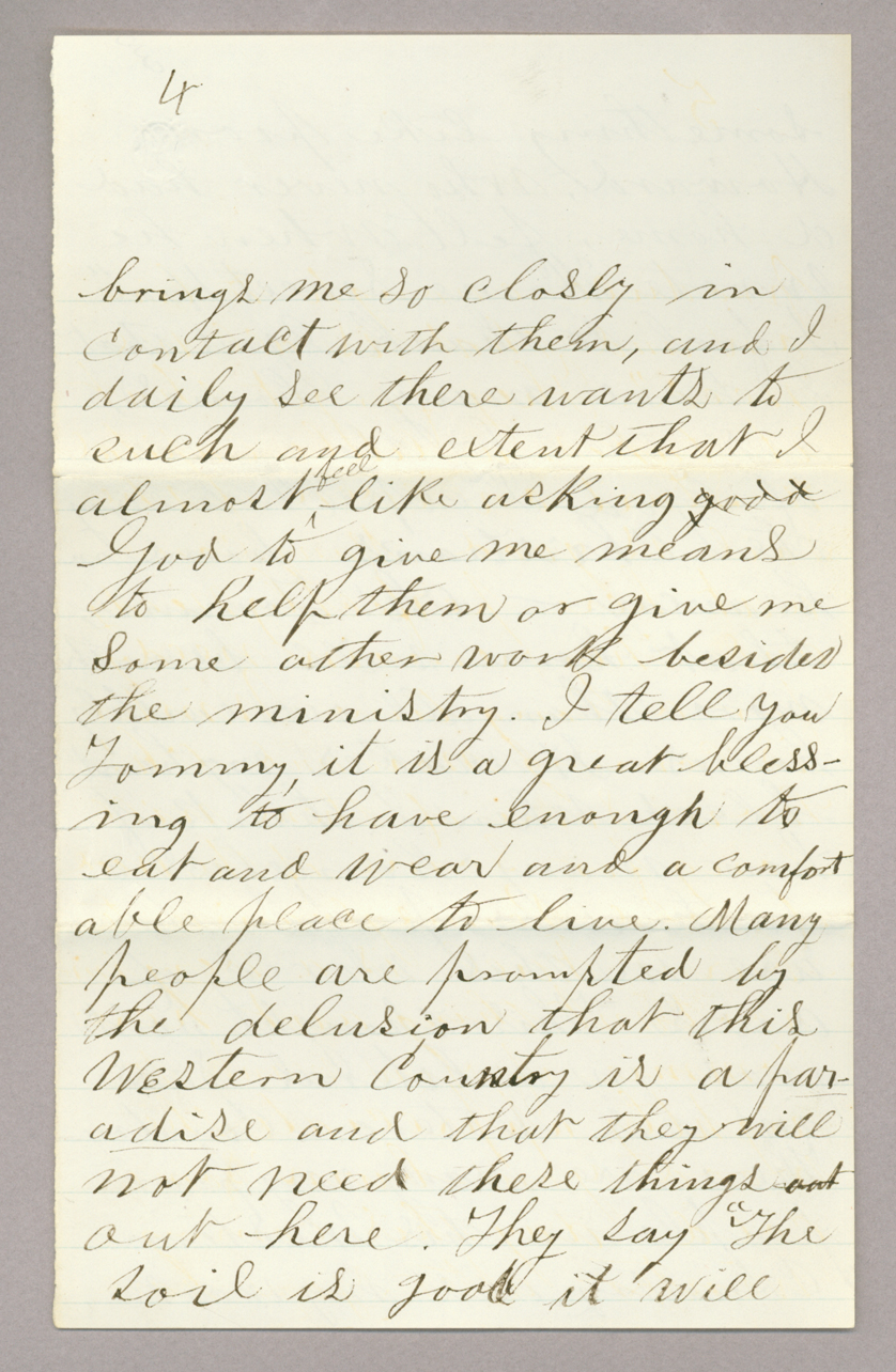 Letter. W. L. Holland, Sutton, Clay County, Nebraska, to Mr. Thomas [E.] Brownlee, North Wharton, Pennsylvania, Page 4