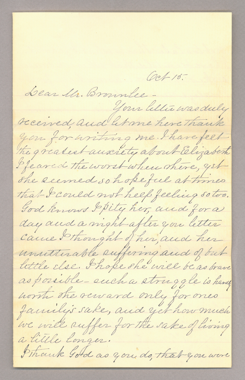 Letter. L. A. Young, Wellsboro, Pennsylvania, to Mr. John [E.] Brownlee, North Wharton, Pennsylvania, Page 1