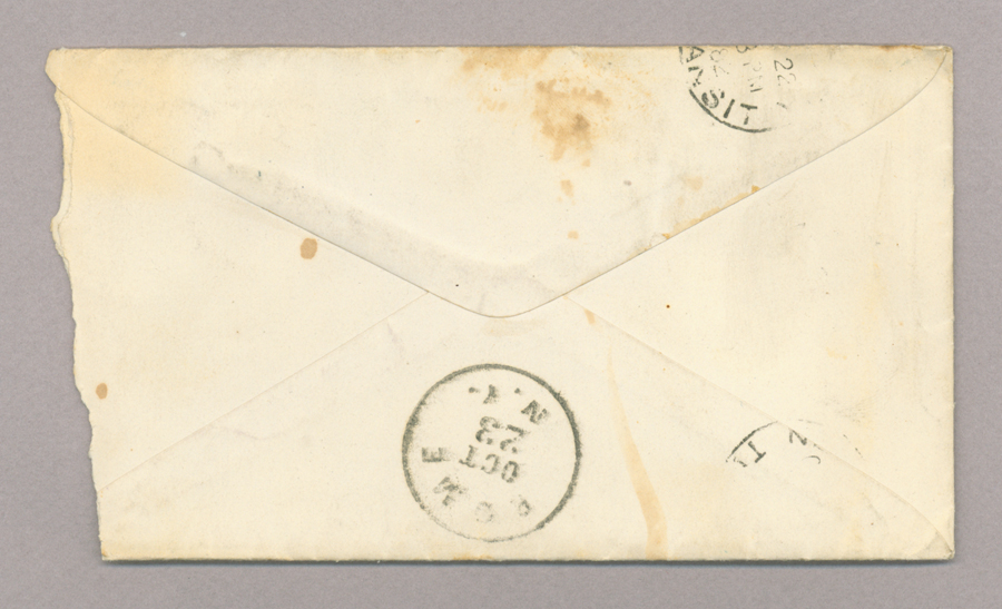 Letter. Sarah A[nn] McKee, Sewickley, Pennsylvania, to Mrs. John [Elizabeth Savage] Brownlee, Park House, Rome, New York, Envelope, Side 2